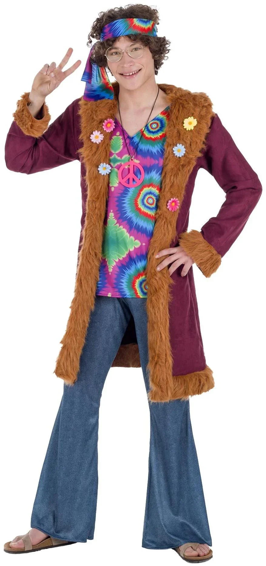 Disfraz de Hippie con Abrigo para Hombre Hippie Kimokawaii