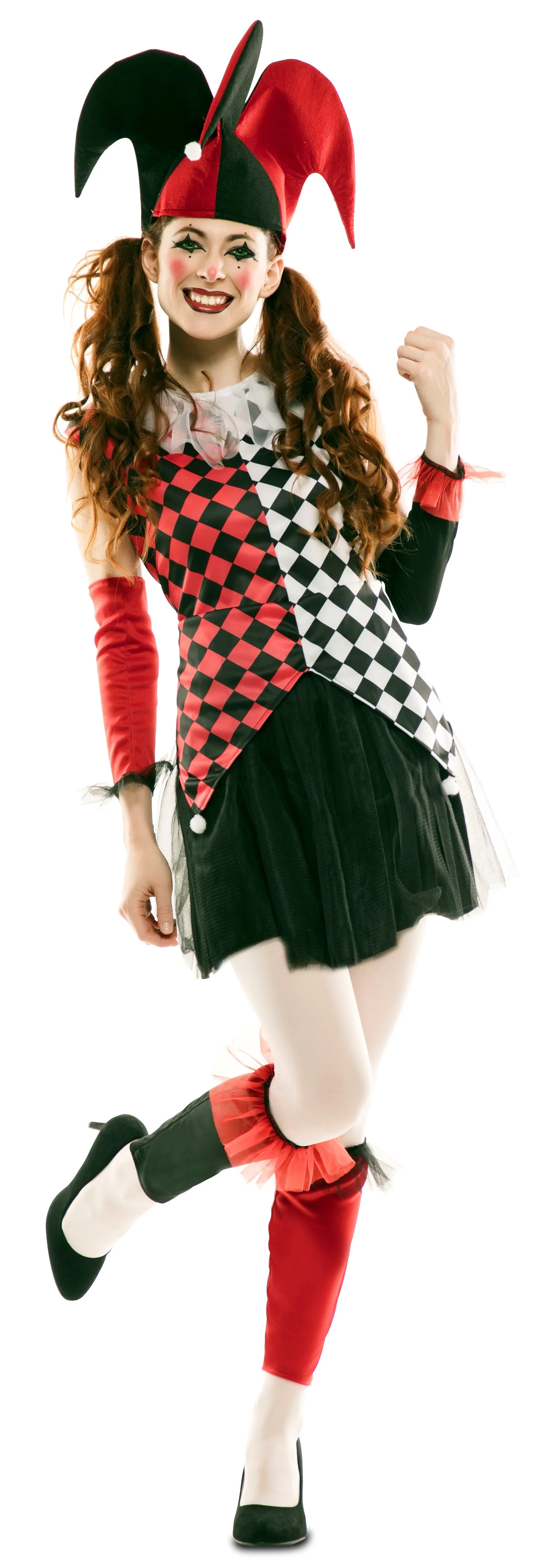 Disfraz de Arlequín Rojo y Negro para Mujer Arlequines y Bufones EuroCarnavales