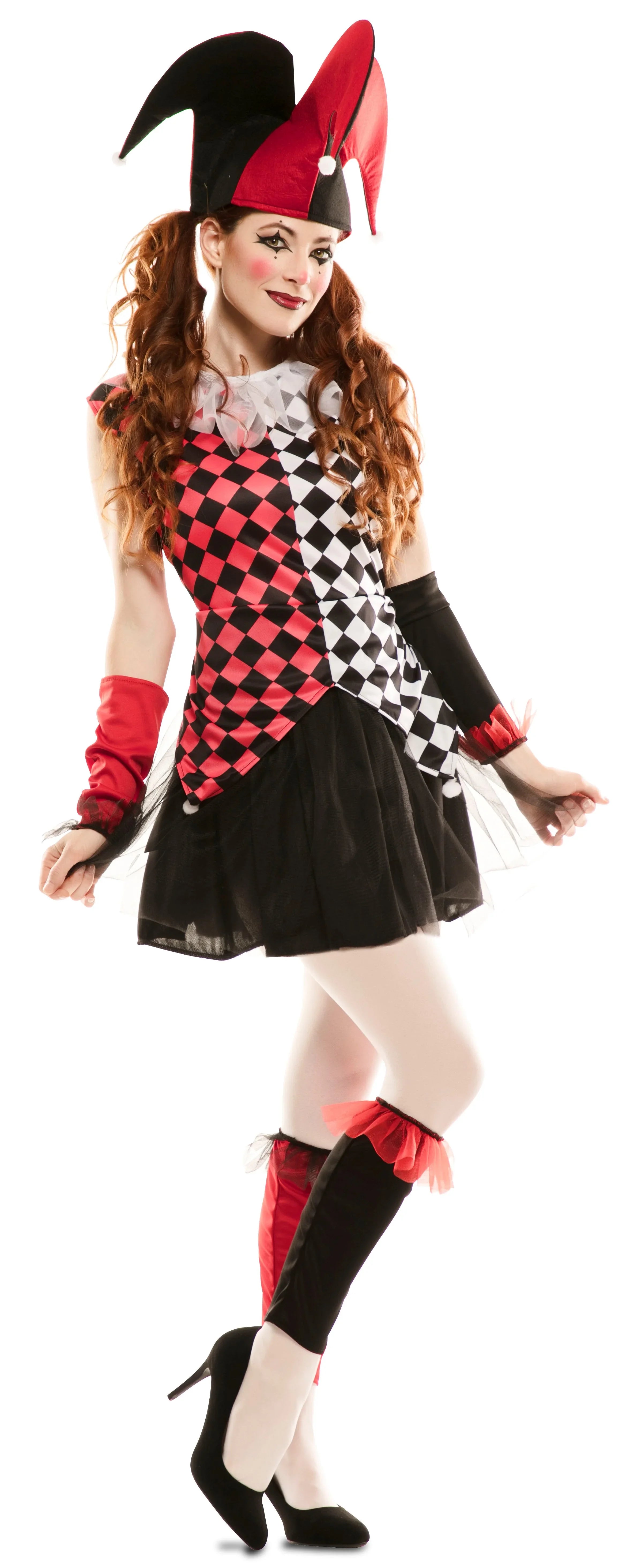 Disfraz de Arlequín Rojo y Negro para Mujer Arlequines y Bufones EuroCarnavales