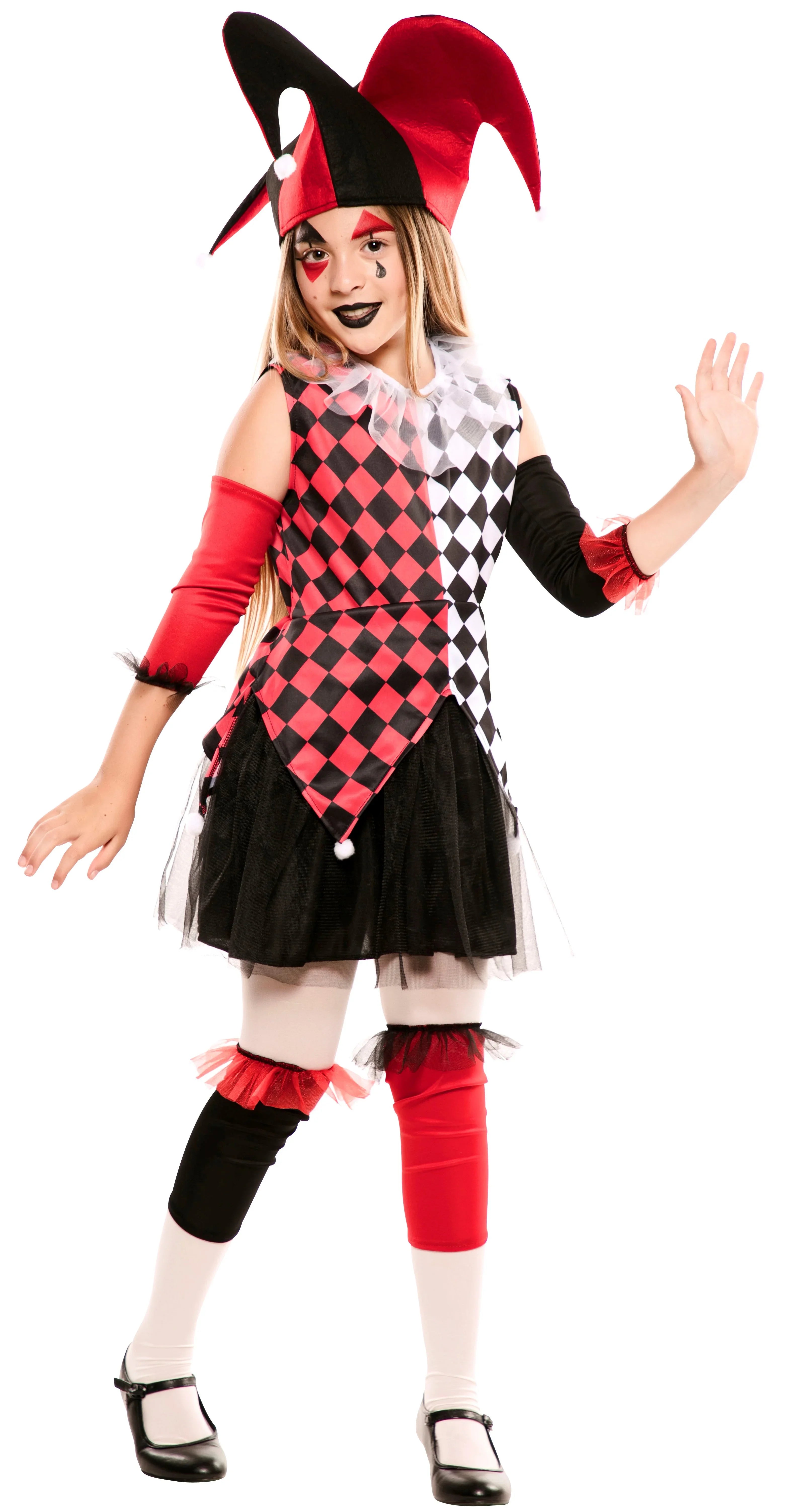 Disfraz de Arlequín Rojo y Negro para Niña Arlequines y Bufones EuroCarnavales