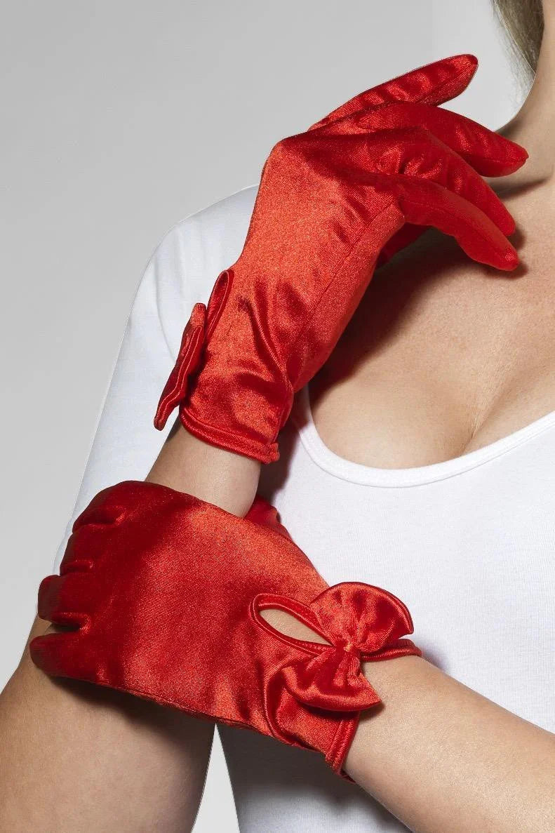 Guantes Rojos Cortos con Lazo Guantes Smiffys
