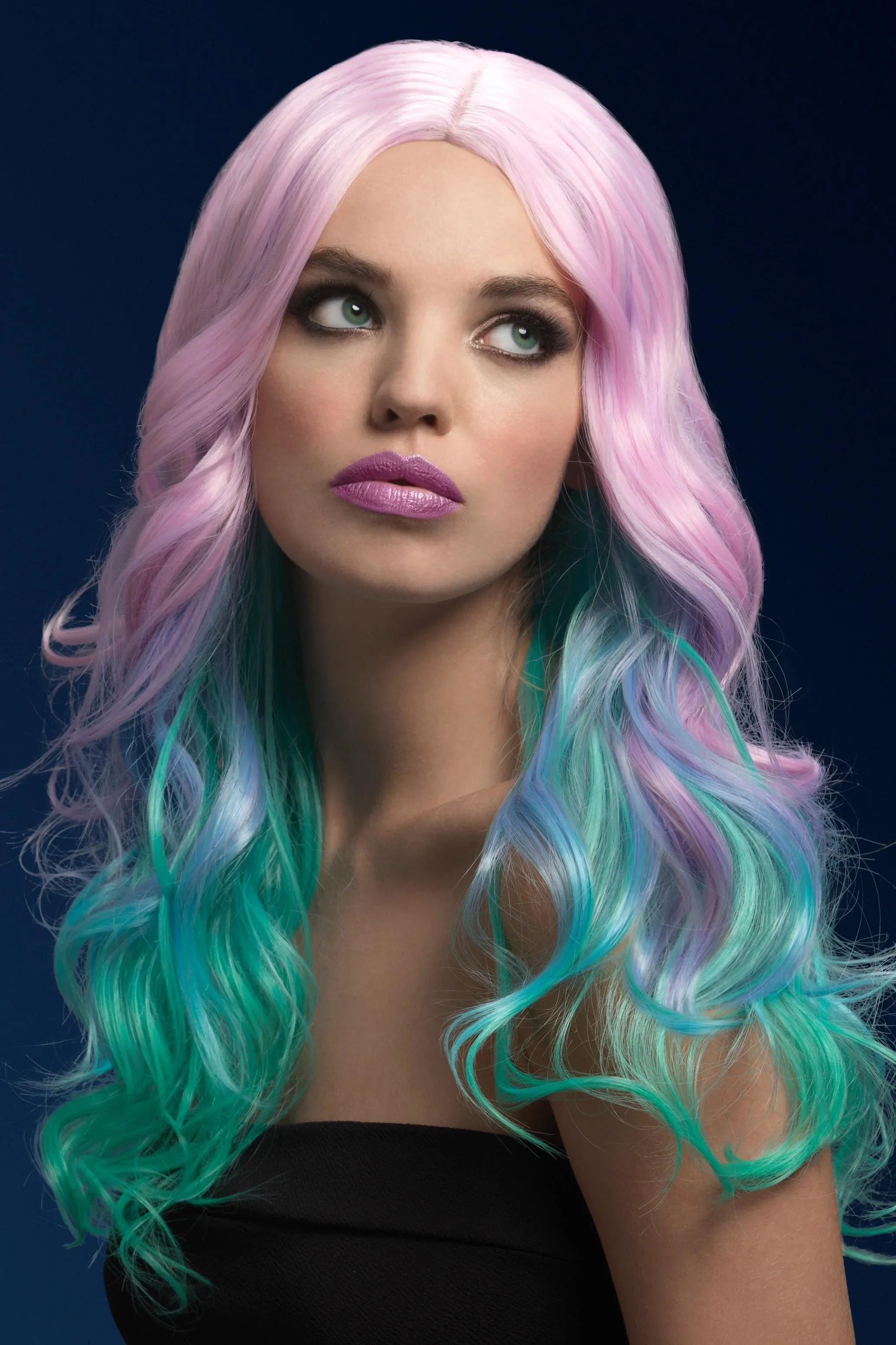 Peluca Colores Pastel de Pelo Largo Ondulado Pelucas Multicolor Smiffys