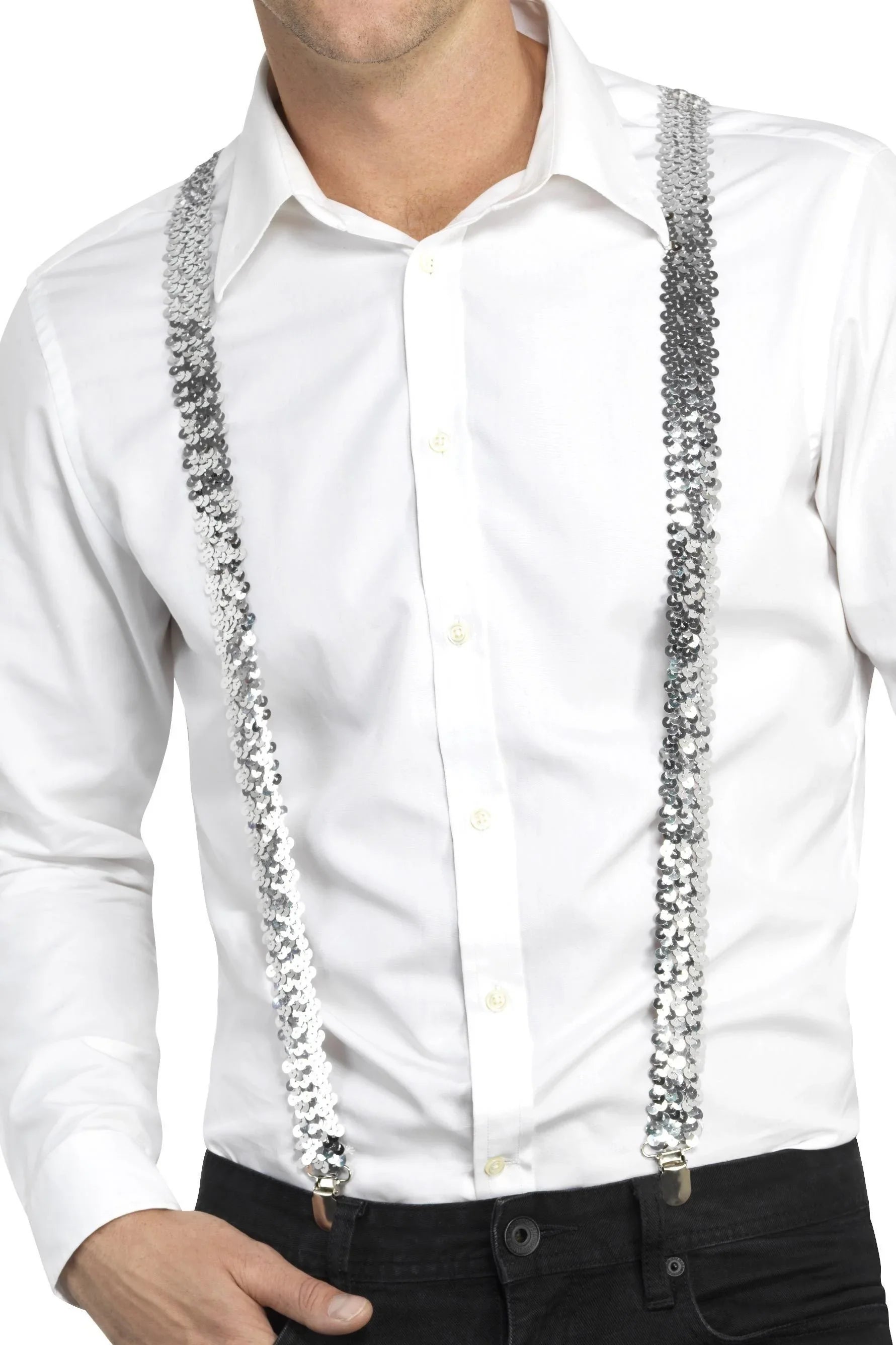 Tirantes Plateados con Lentejuelas para Adulto Tirantes Smiffys