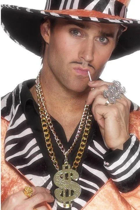 Collar con Medallón del Símbolo del Dólar Dorado Joyas y Bisutería Smiffys