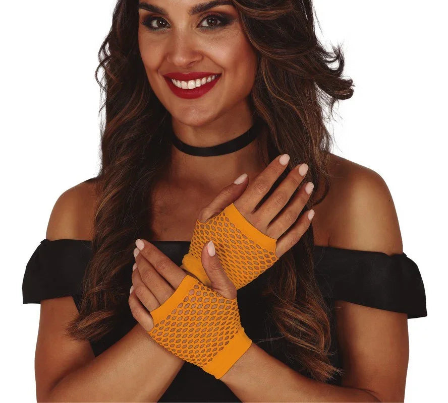 Guantes Naranjas de Rejilla Sin Dedos Guantes Guirca