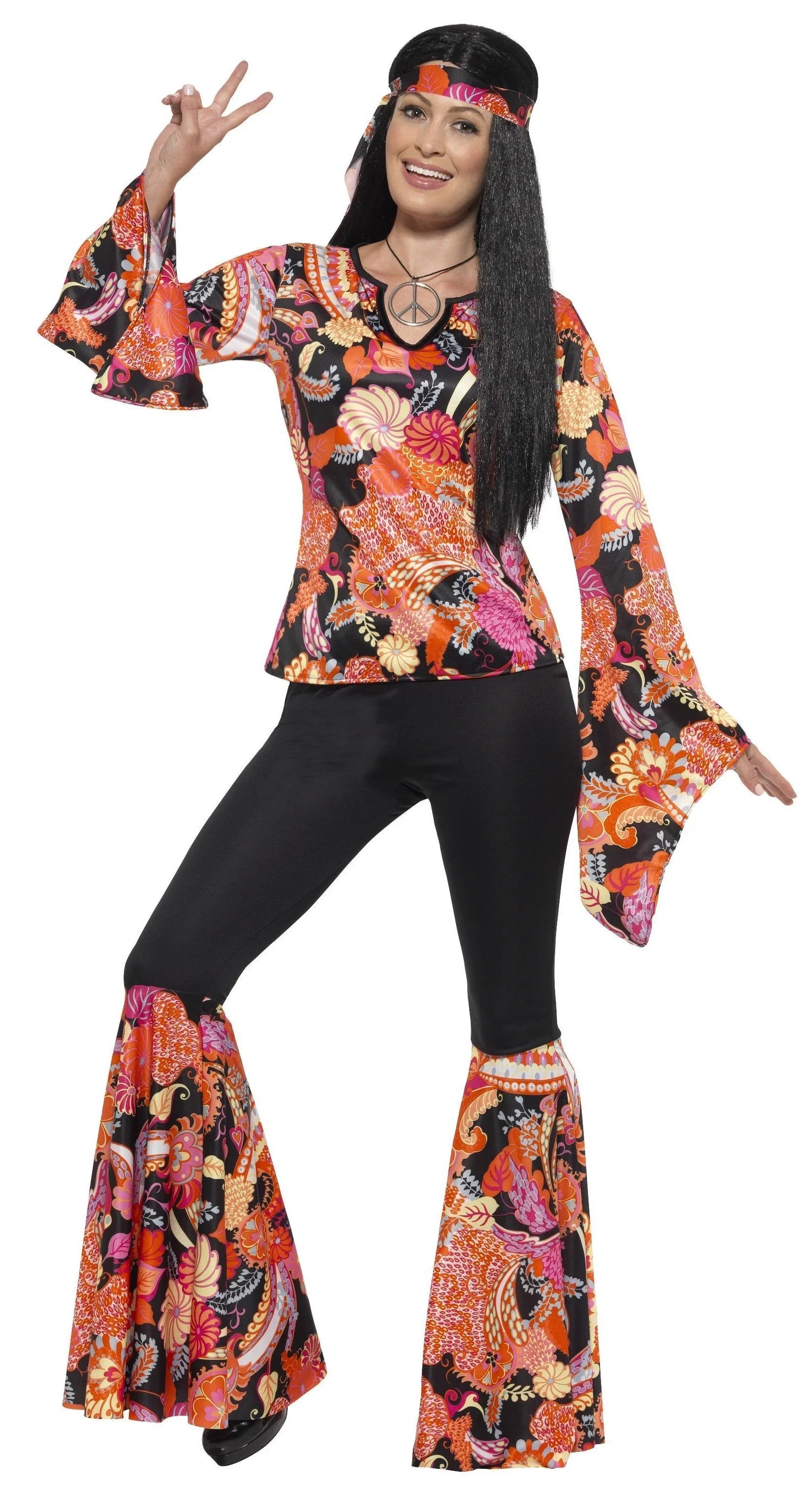 Disfraz de Hippie con Estampado Multicolor para Mujer Hippies Smiffys