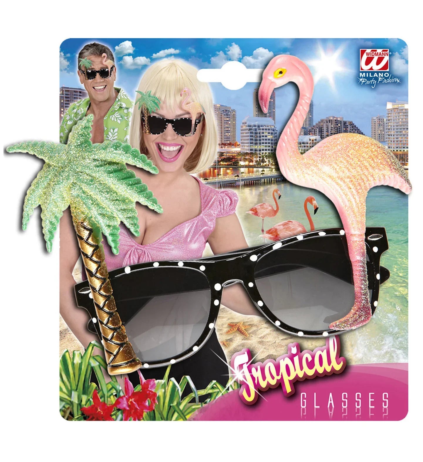 Gafas Hawaianas con Palmera y Flamenco Complementos Hawaianos Widmann