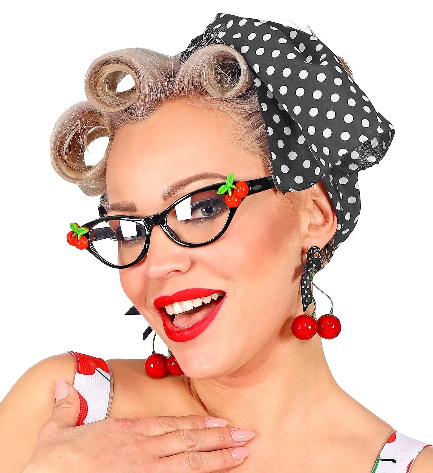 Set Pin Up Años 50 con Gafas, Pendientes y Pañuelo Complementos Grease Años 40 - 50 Widmann