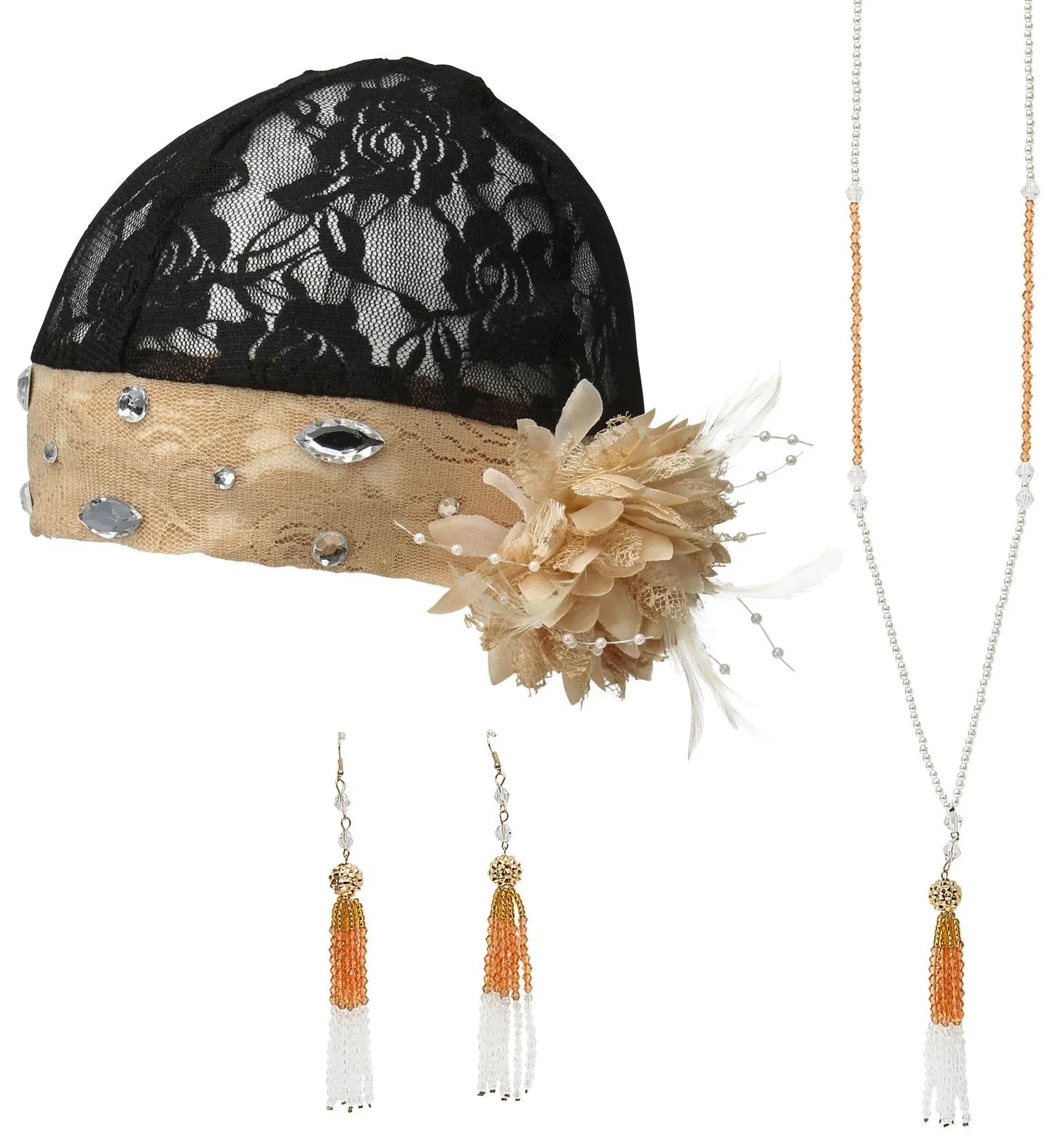 Kit Charleston con Tocado, Collar y Pendientes Charleston, Gangster y Años 20 Widmann