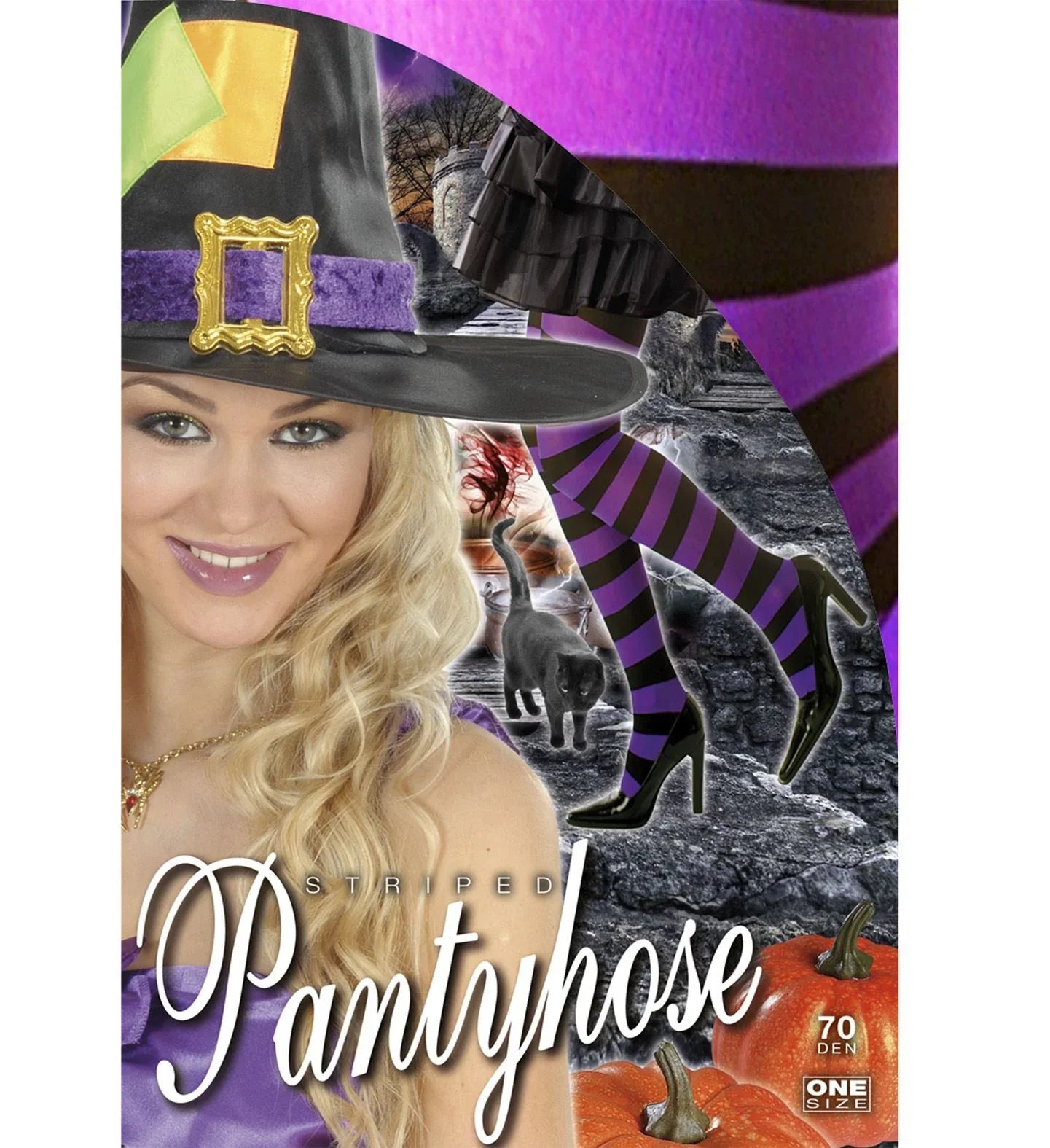 Pantys de rayas en Morado y Negro Accesorios Halloween Widmann