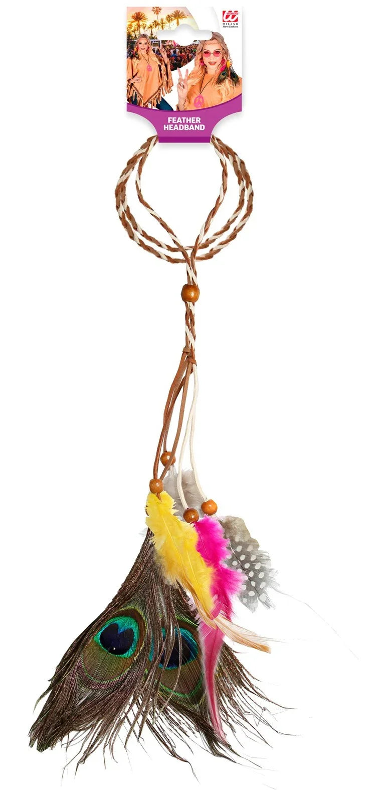 Cinta Hippie para el Pelo con Plumas de Pavo Real Complementos Hippies Widmann