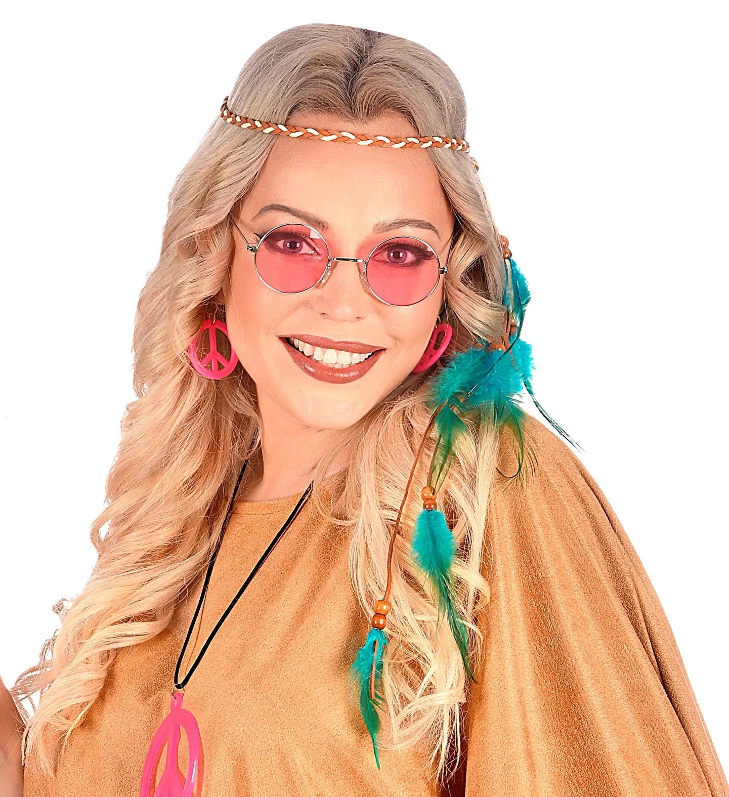 Cinta Hippie para el Pelo con Plumas Azul Turquesa Complementos Hippies Widmann