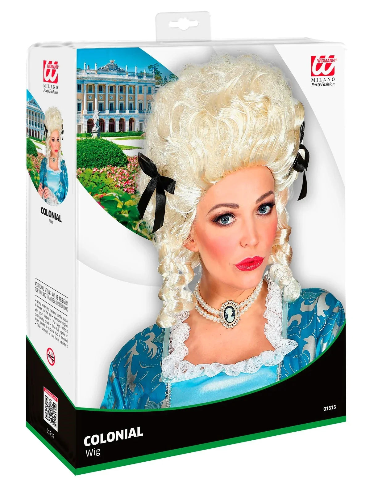 Peluca de Época Colonial Blanca con Lazos Negros Complementos Venecianos y de Época Widmann