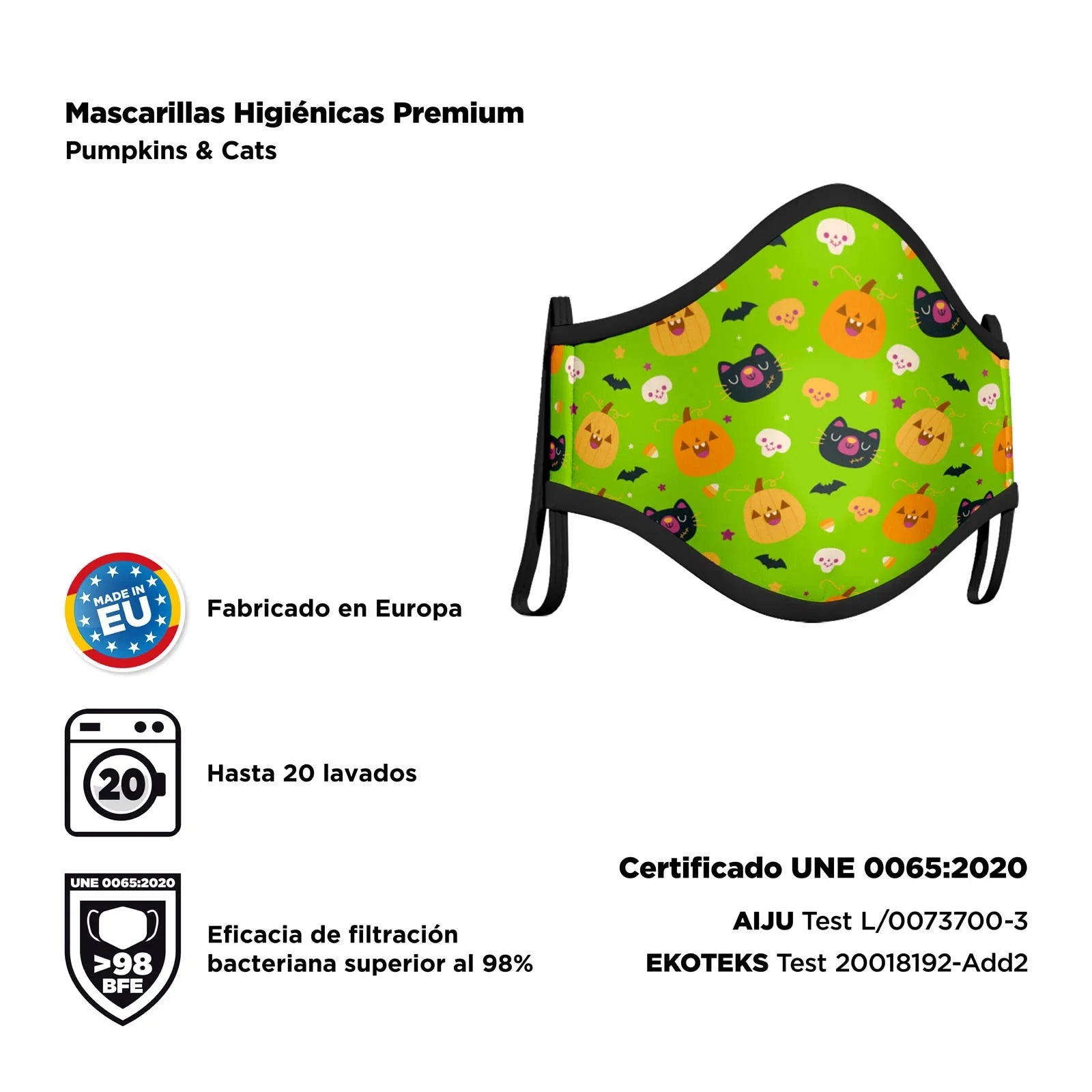 Mascarilla de Halloween Verde Estampada Infantil Mascarillas Halloween Viving