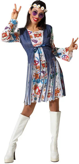 Disfraz de Hippie Jeans Estampado para Mujer Hippie Atosa