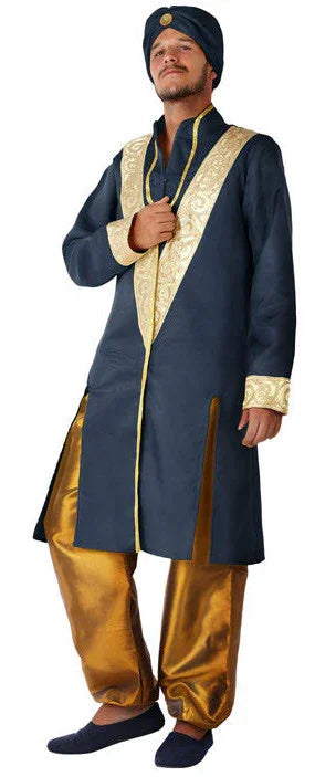 Disfraz de Sultán Árabe Azul y Dorado para Hombre Árabe Atosa