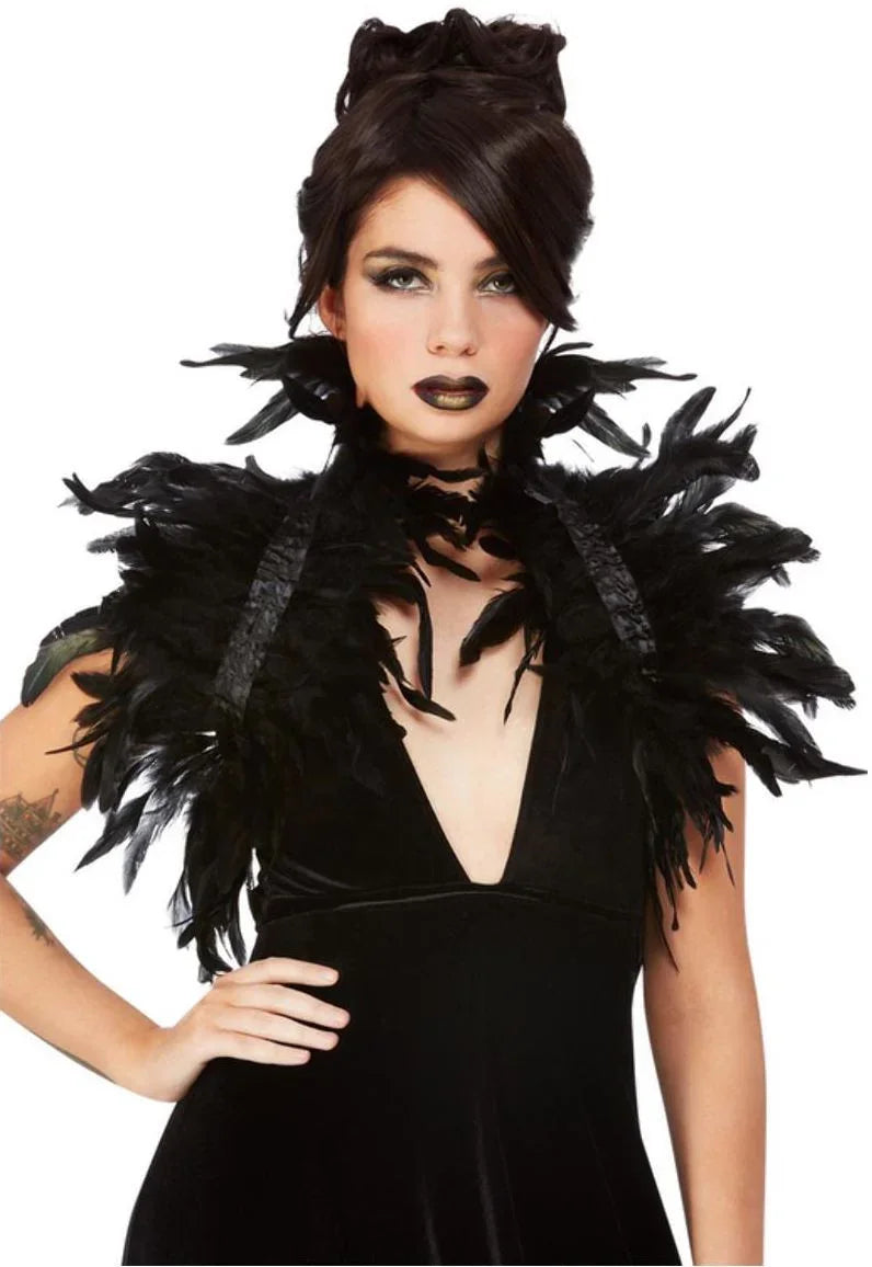 Bolero de Plumas Negras Accesorios Halloween Smiffys