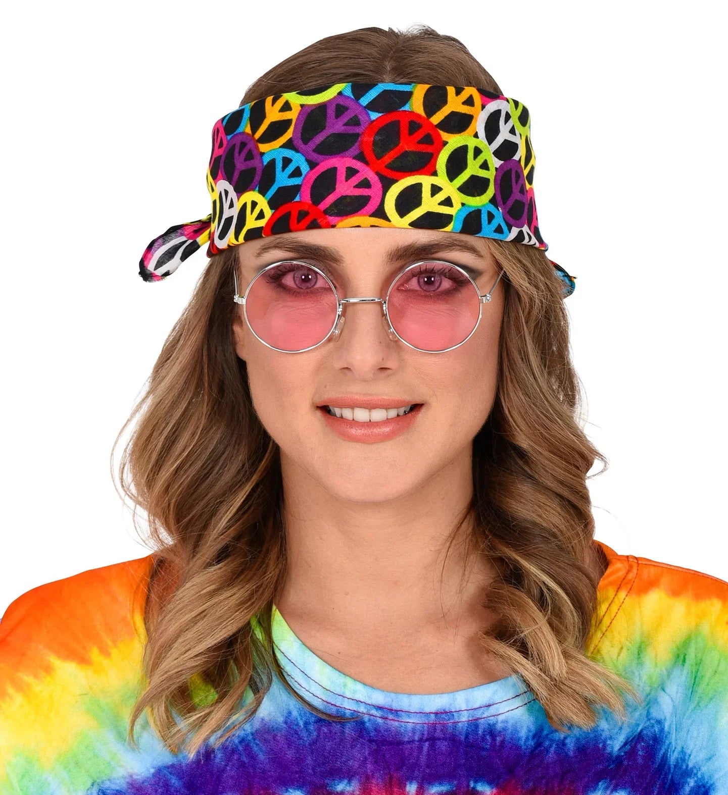 Pañuelo Bandana con Símbolos de la Paz para Adulto Complementos Hippies Widmann