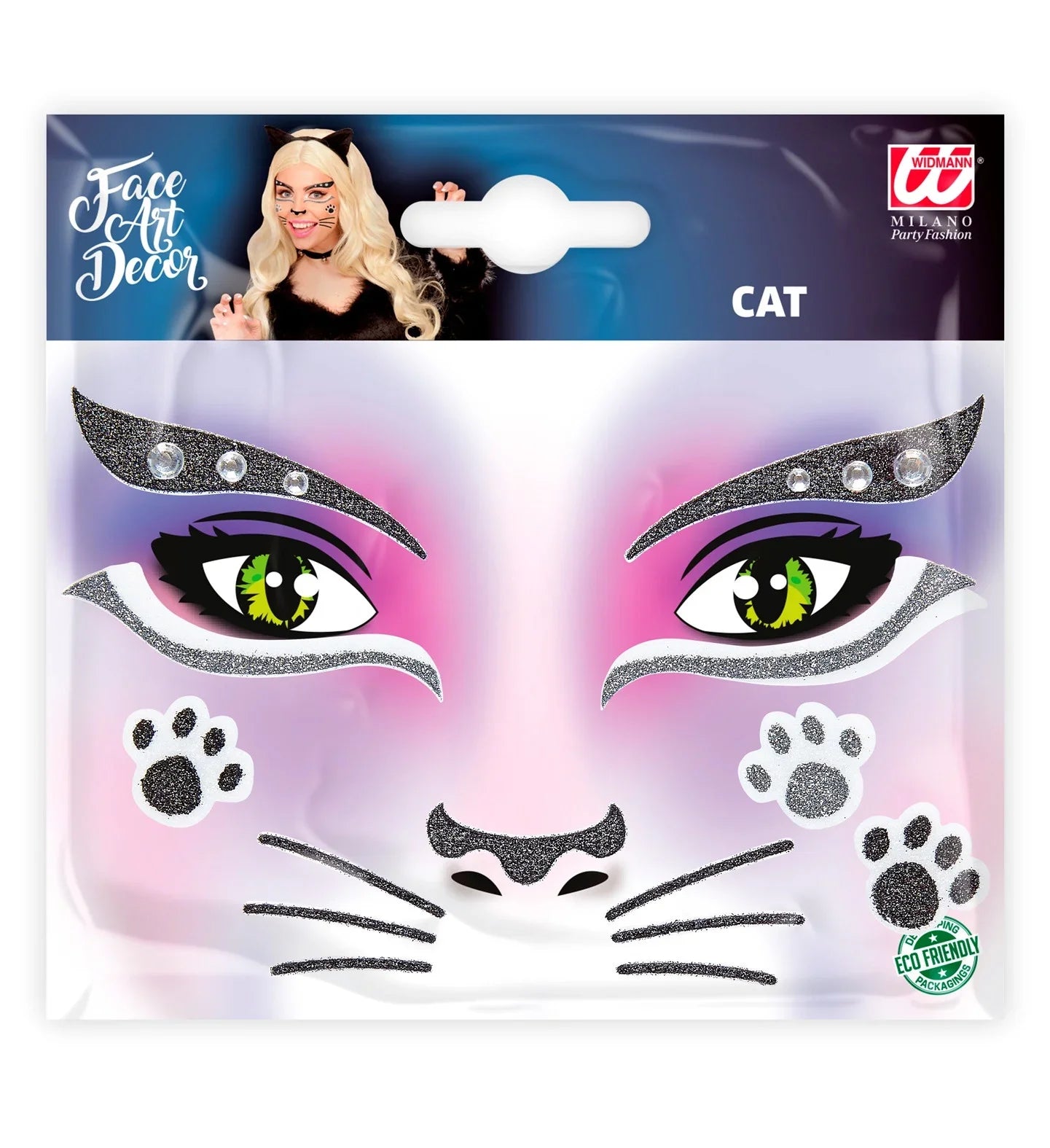 Set de Adhesivos de Gata con Purpurina Kits de Maquillaje Widmann