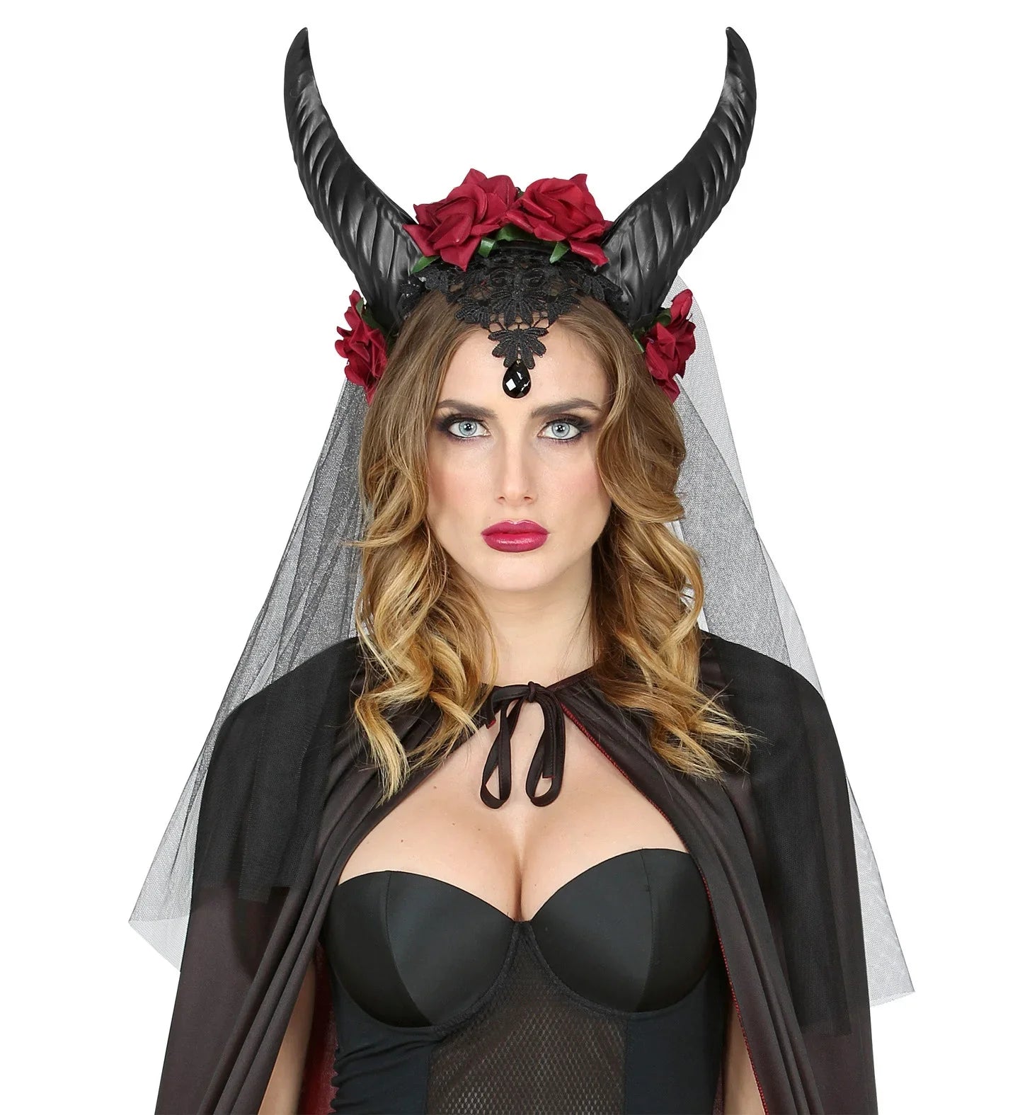 Diadema con Cuernos y Rosas Rojas Accesorios para la Cabeza Widmann