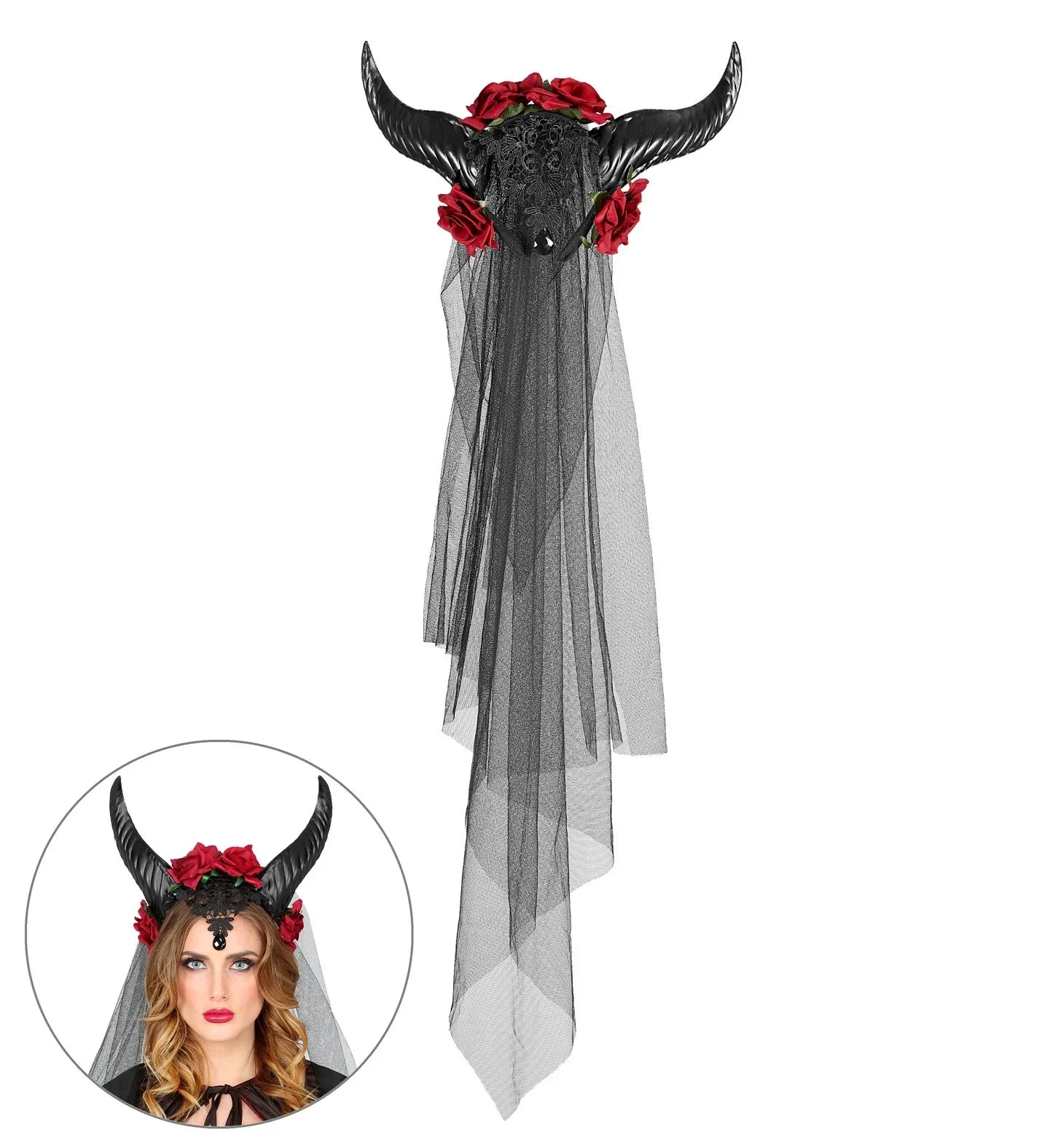 Diadema con Cuernos y Rosas Rojas Accesorios para la Cabeza Widmann
