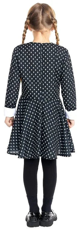 Disfraz de Miércoles con Lunares Calaveras para Niña Miércoles Addams Partilandia