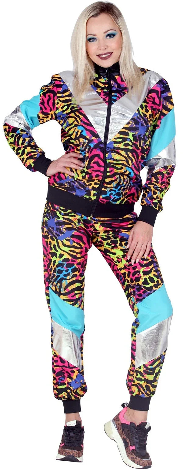 Disfraz Chándal de Táctel de Tigre Neón para Adulto Chándales de Táctel Años 80 Widmann