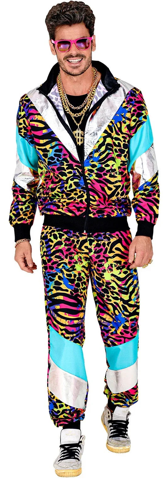 Disfraz Chándal de Táctel de Tigre Neón para Adulto Chándales de Táctel Años 80 Widmann