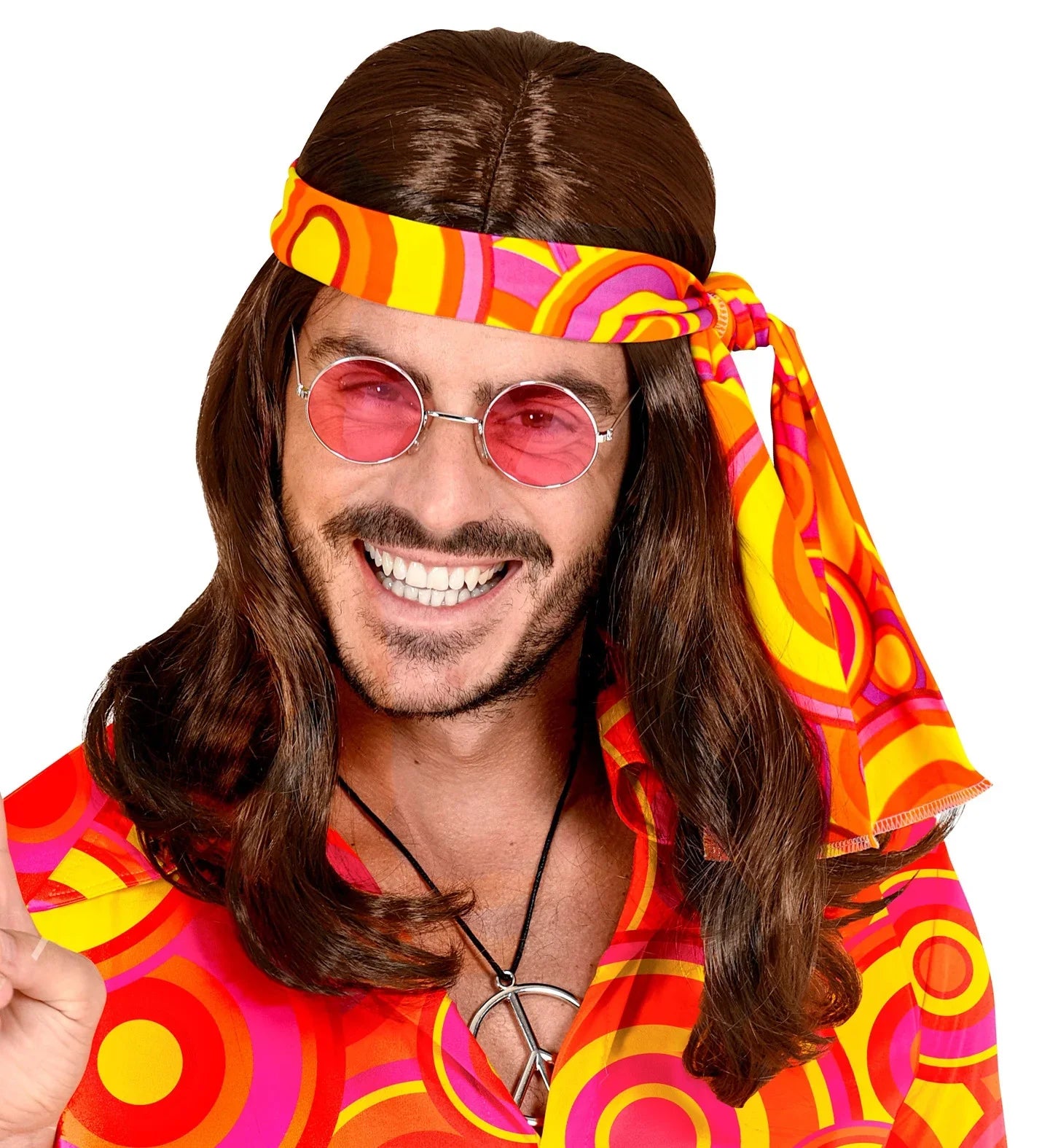 Peluca Castaña Larga con Bandana Disco Años 70 Pelucas Castañas Widmann