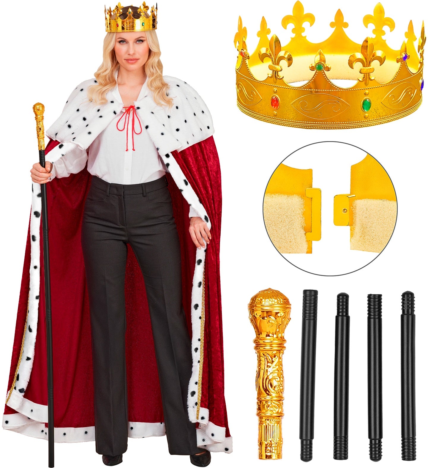 Kit de Rey con Capa, Bastón y Corona