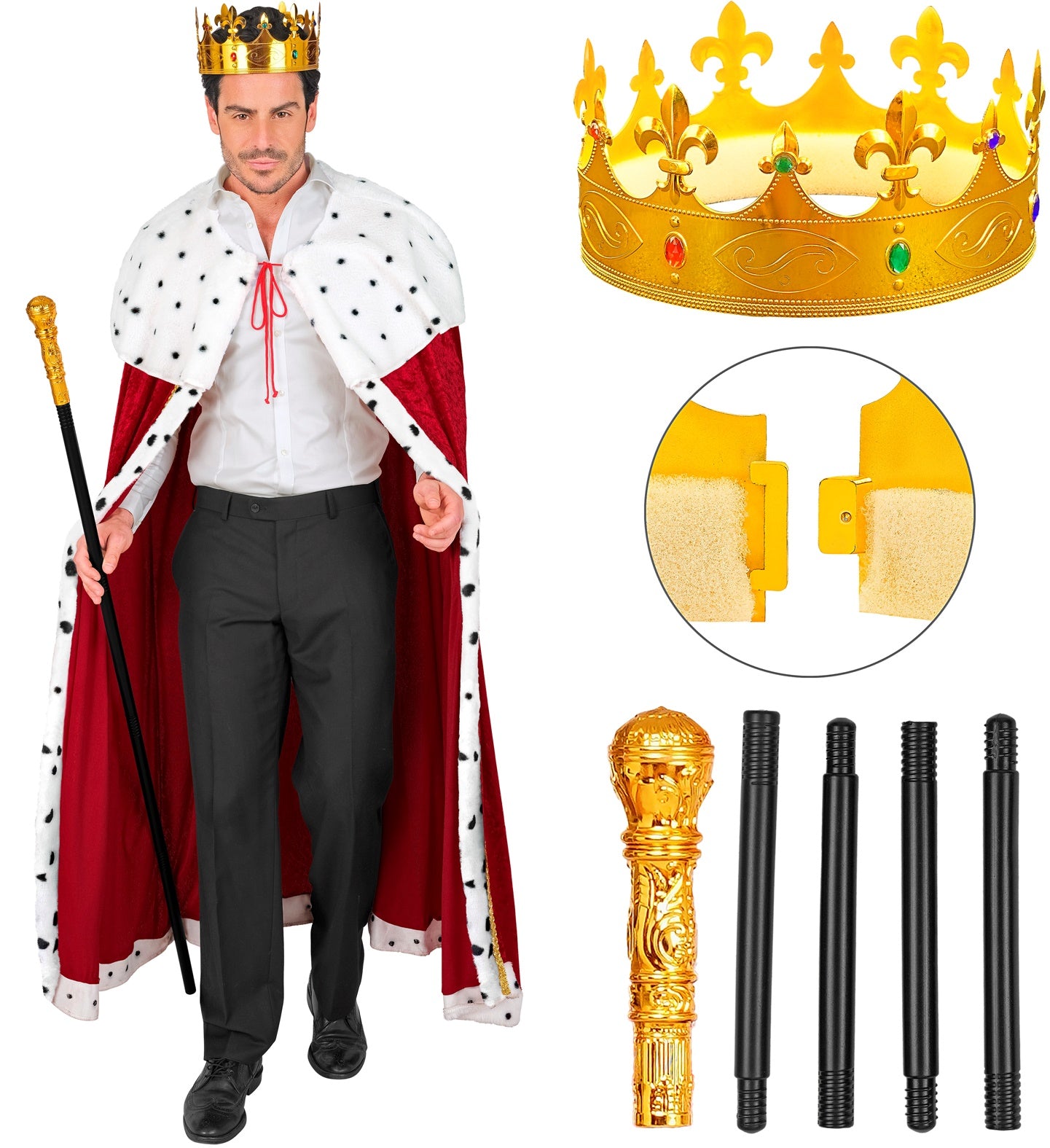 Kit de Rey con Capa, Bastón y Corona