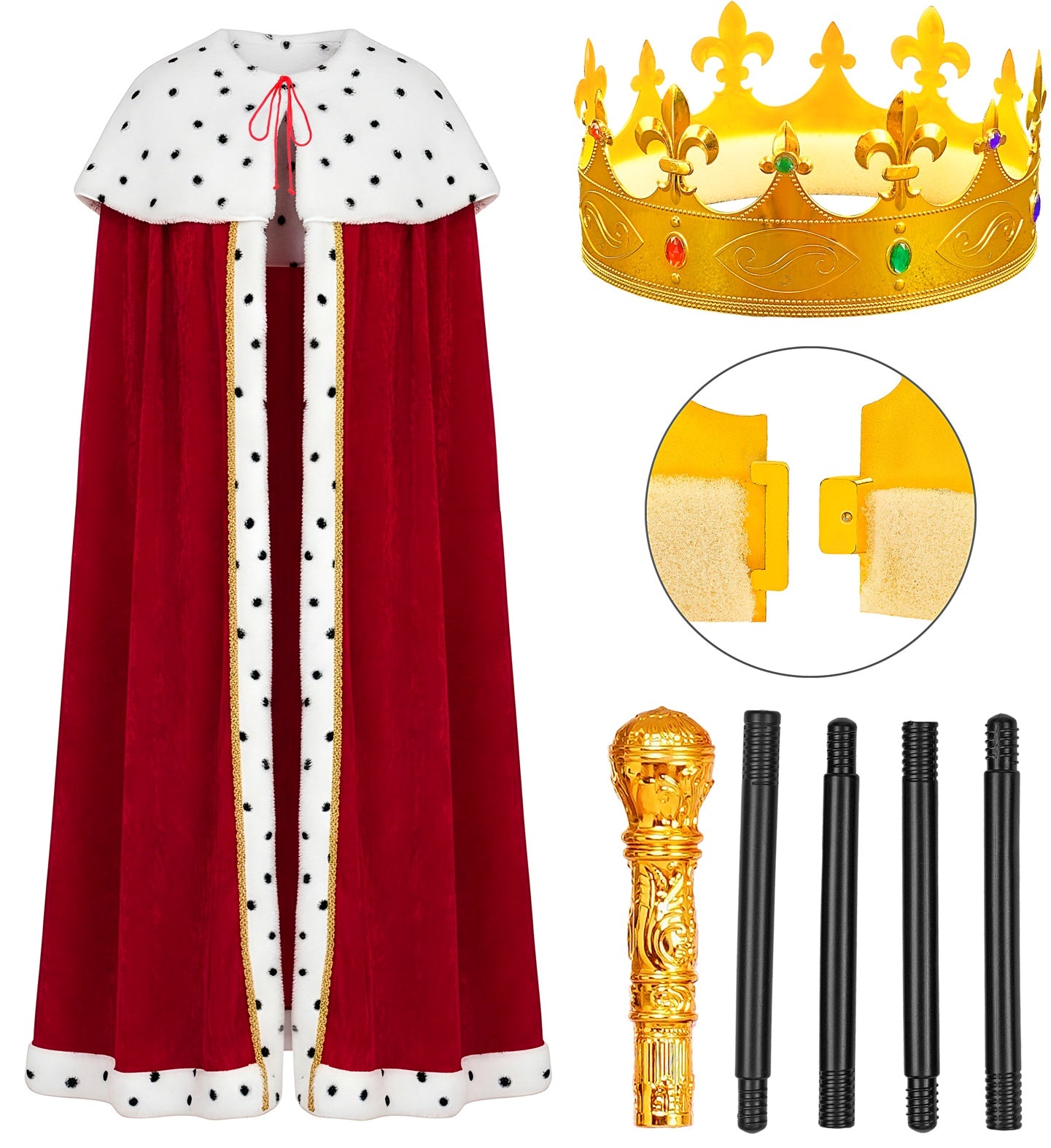 Kit de Rey con Capa, Bastón y Corona