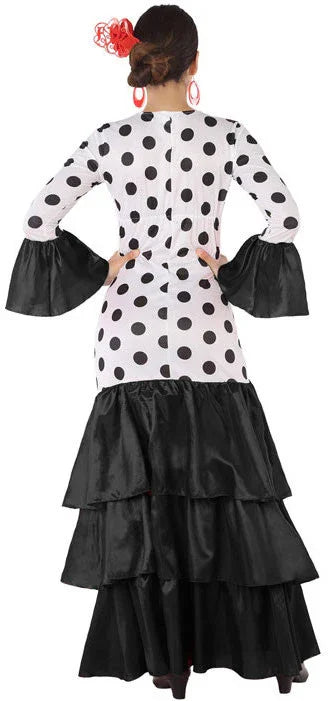 Disfraz de Flamenca Blanco con Volantes Negros para Mujer Sevillanas Atosa