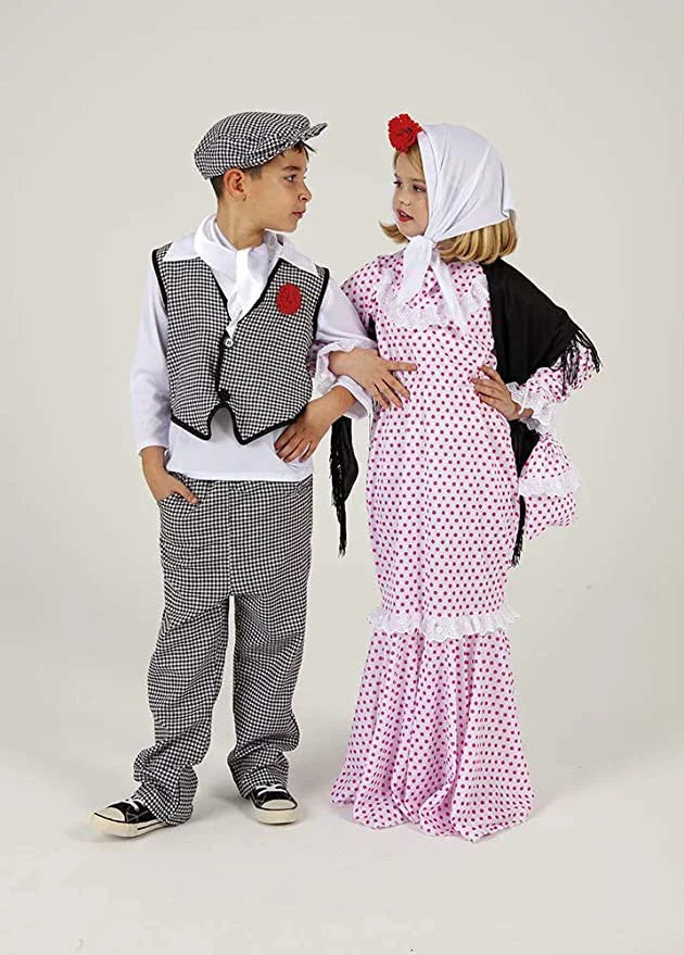Disfraz de Chulapa Blanco Lunares Rosas Infantil Chulapos y Chulapas Rubies