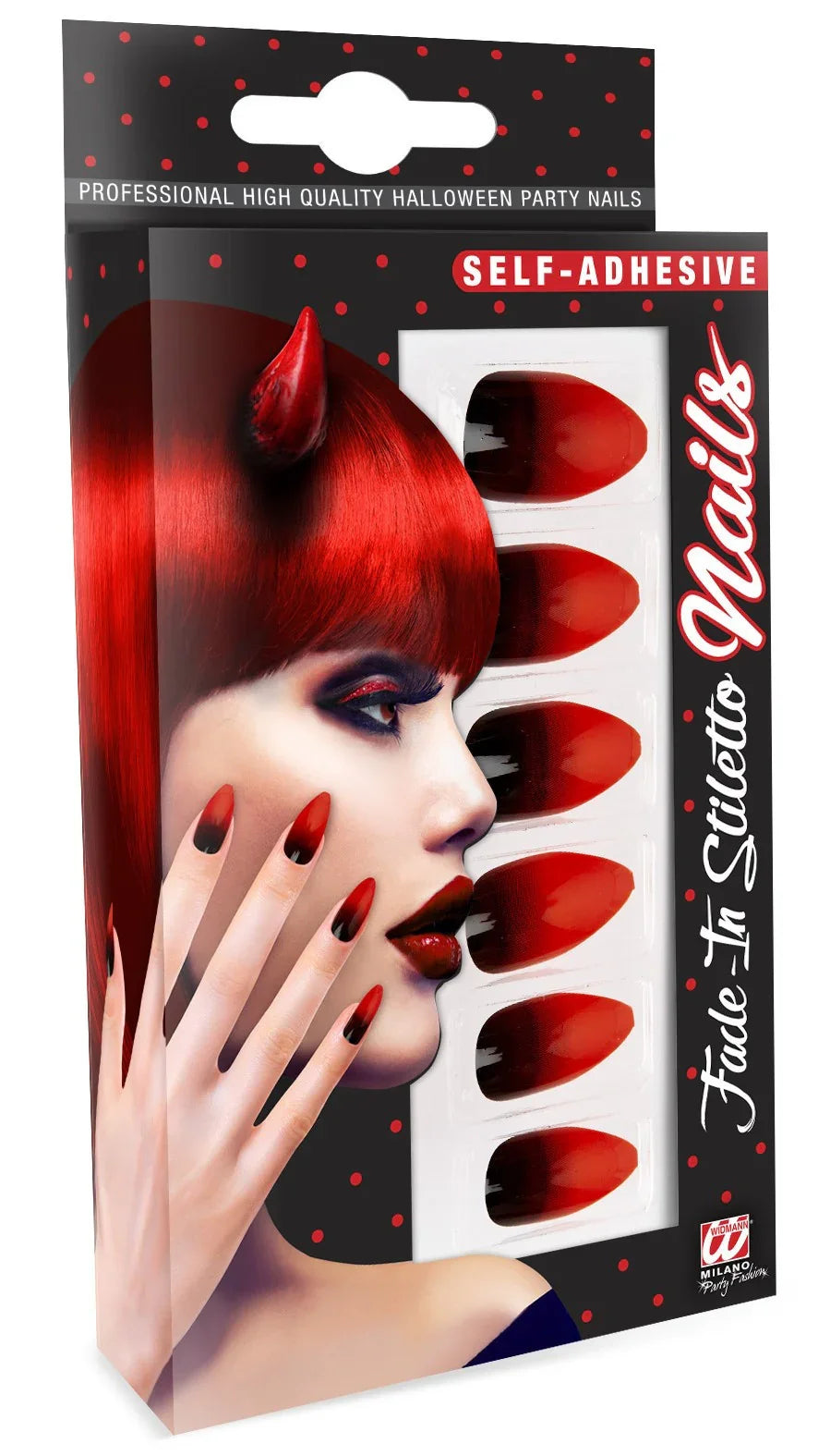 Uñas Postizas Negras con Degradado Rojo con Punta Uñas Postizas Widmann