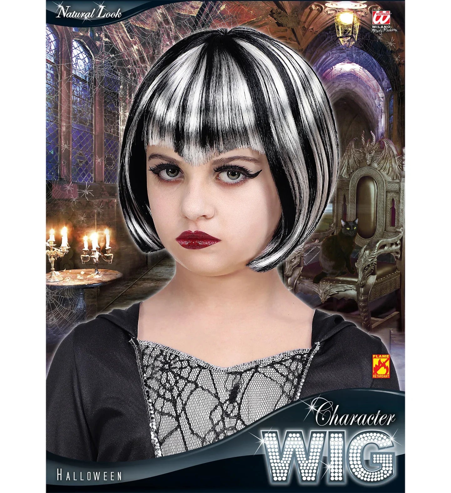 Peluca de Vampiresa Infantil Morena con Mechas Blancas Pelucas Infantiles Widmann