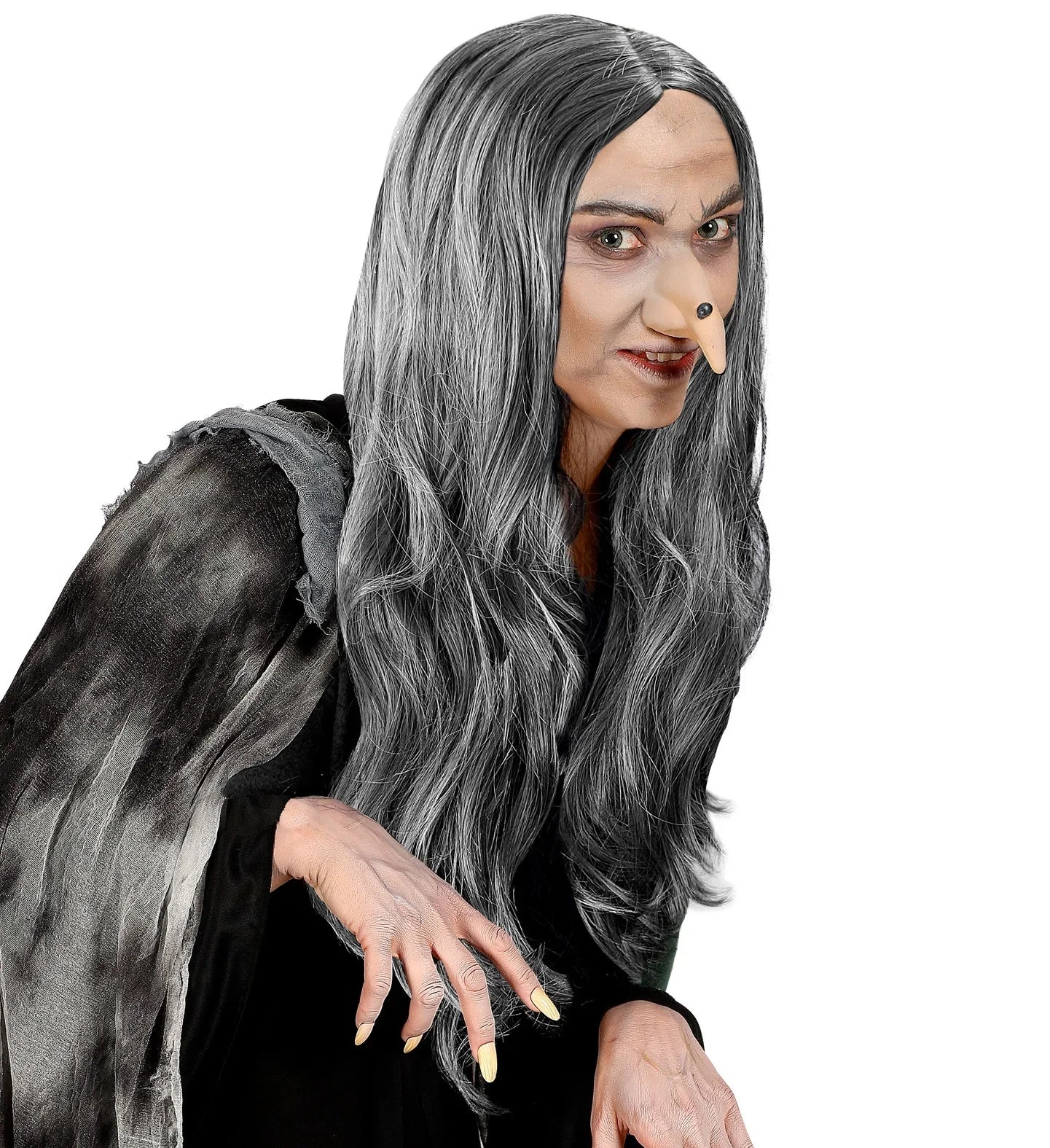 Peluca de Bruja Gris con Melena Larga Lisa Pelucas Canosas Widmann