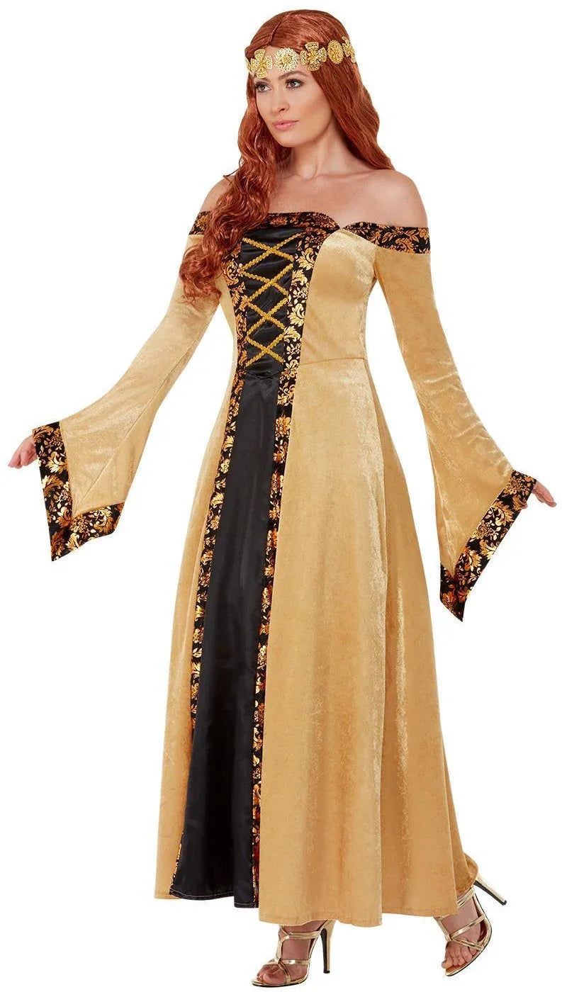 Disfraz de Condesa Medieval Dorada para Mujer Princesas y Damas Medievales Smiffys