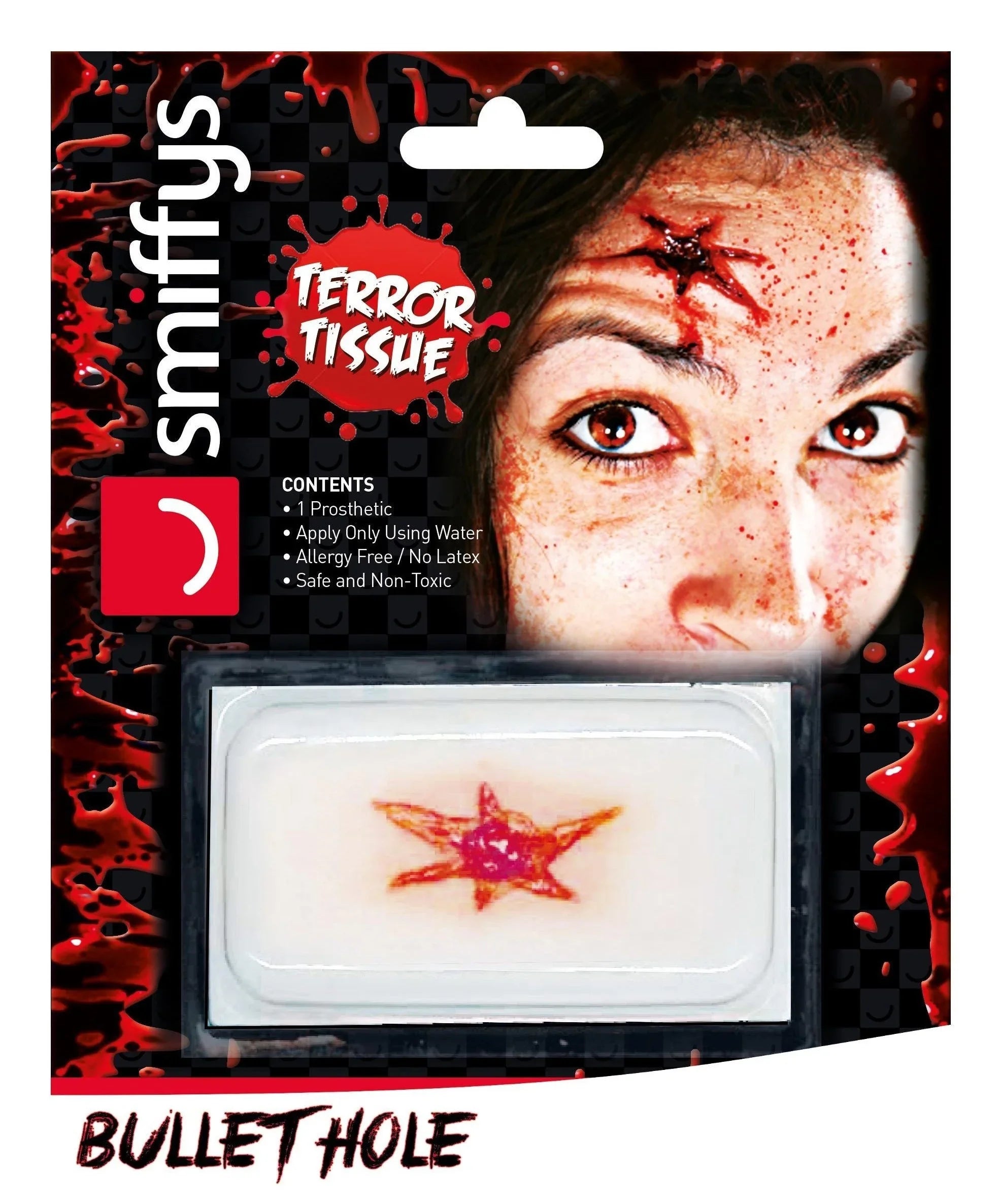 Prótesis de Herida de Bala en la Cabeza Latex, Sangre, Heridas y Protesis Smiffys