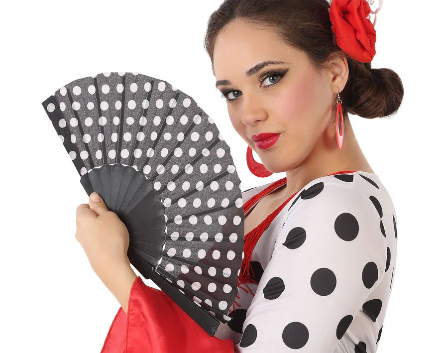 Abanico Negro con Lunares Blancos Complementos Sevillanas, Cordobeses y Toreros Atosa