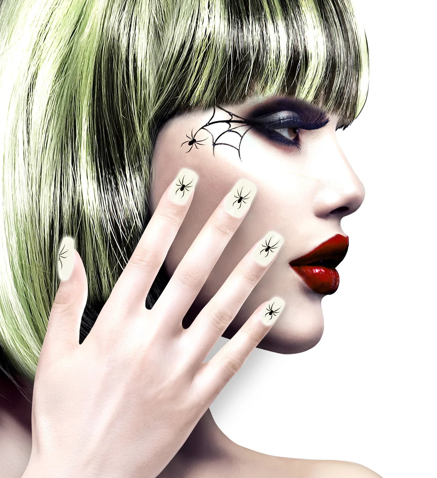 Uñas Postizas Blancas Fluorescente con Arañas Uñas Postizas Widmann