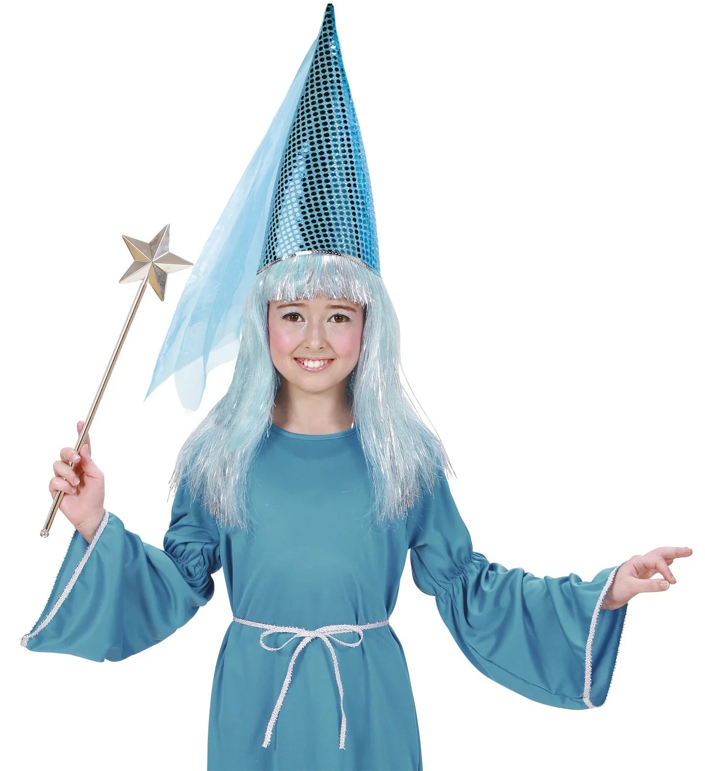 Gorro de Hada Azul con Velo Infantil Complementos Hadas, Duendes y Elfos Widmann