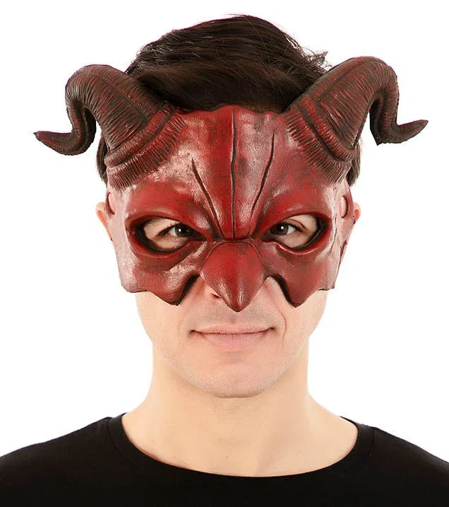 Media Máscara de Diablo Rojo con Cuernos de Goma EVA Máscaras Halloween EuroCarnavales