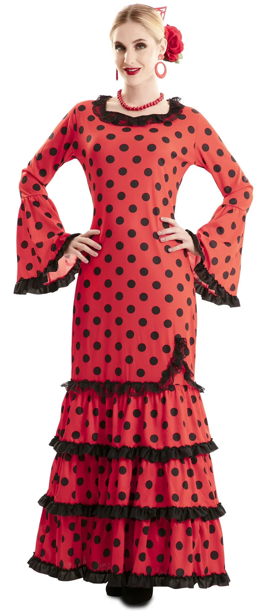 Traje de Sevillana Rojo para Mujer Sevillanas, Cordobeses, Toreros y Rumberos EuroCarnavales