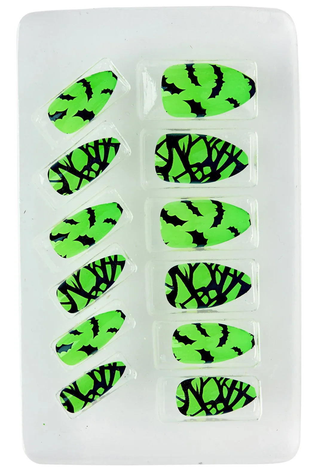 Uñas Postizas de Murciélagos en Negro y Verde Neón Uñas Postizas Widmann