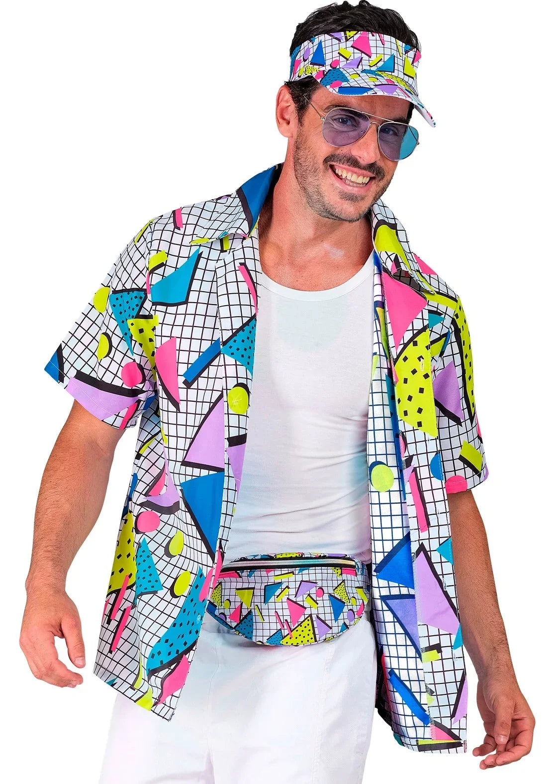 Visera y Riñonera Estilo Funky Años 80 Blanco Años 80 Widmann