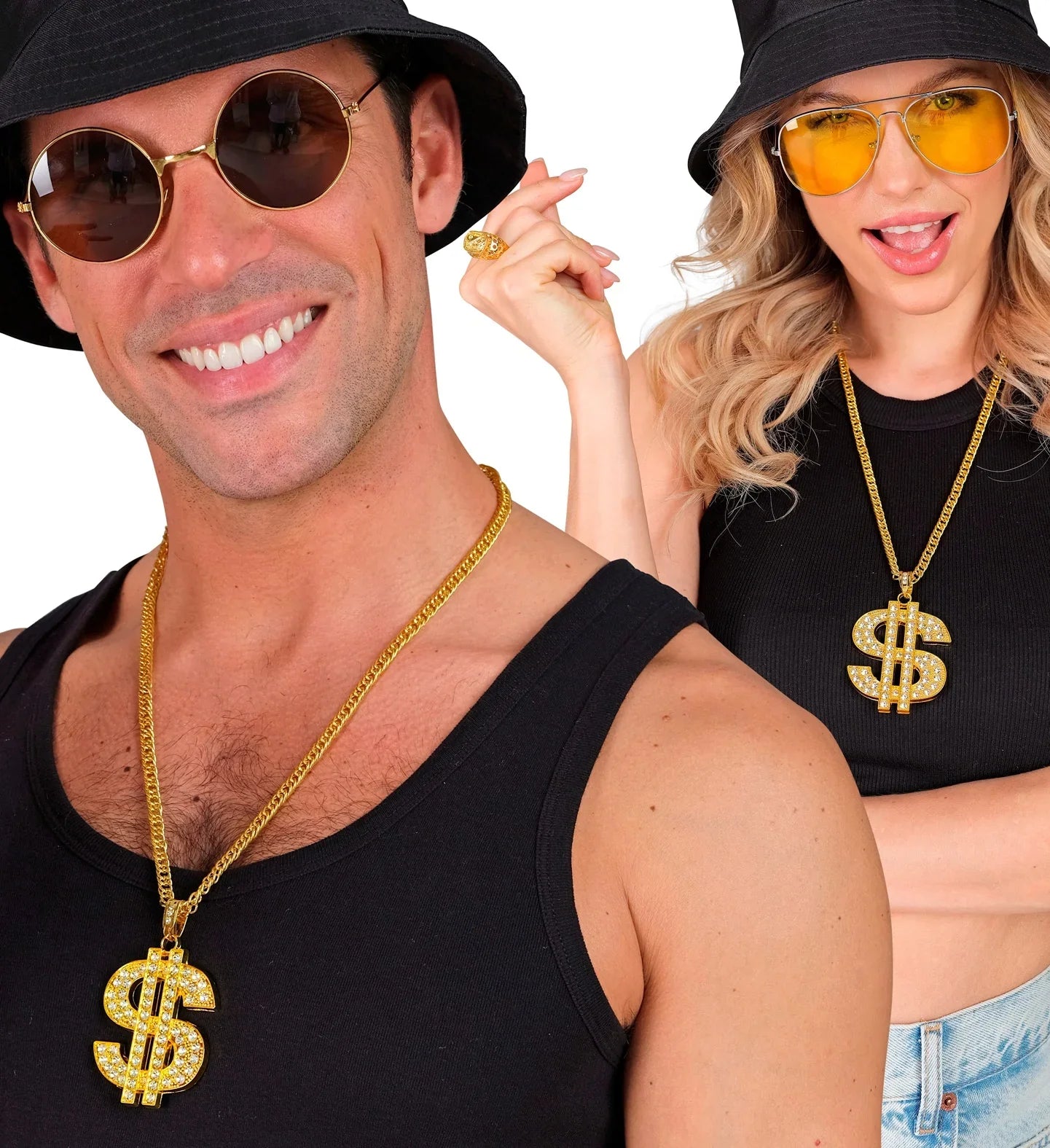 Collar Dorado con el Símbolo del Dólar con Pedrería Collares, Colgantes y Gargantillas Widmann