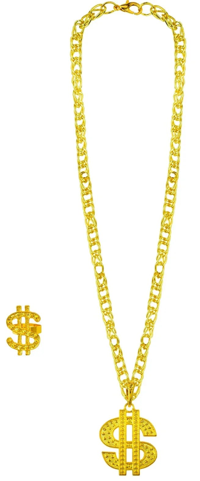 Collar y Anillo Dorados con el Símbolo del Dólar Joyas y Bisutería Widmann