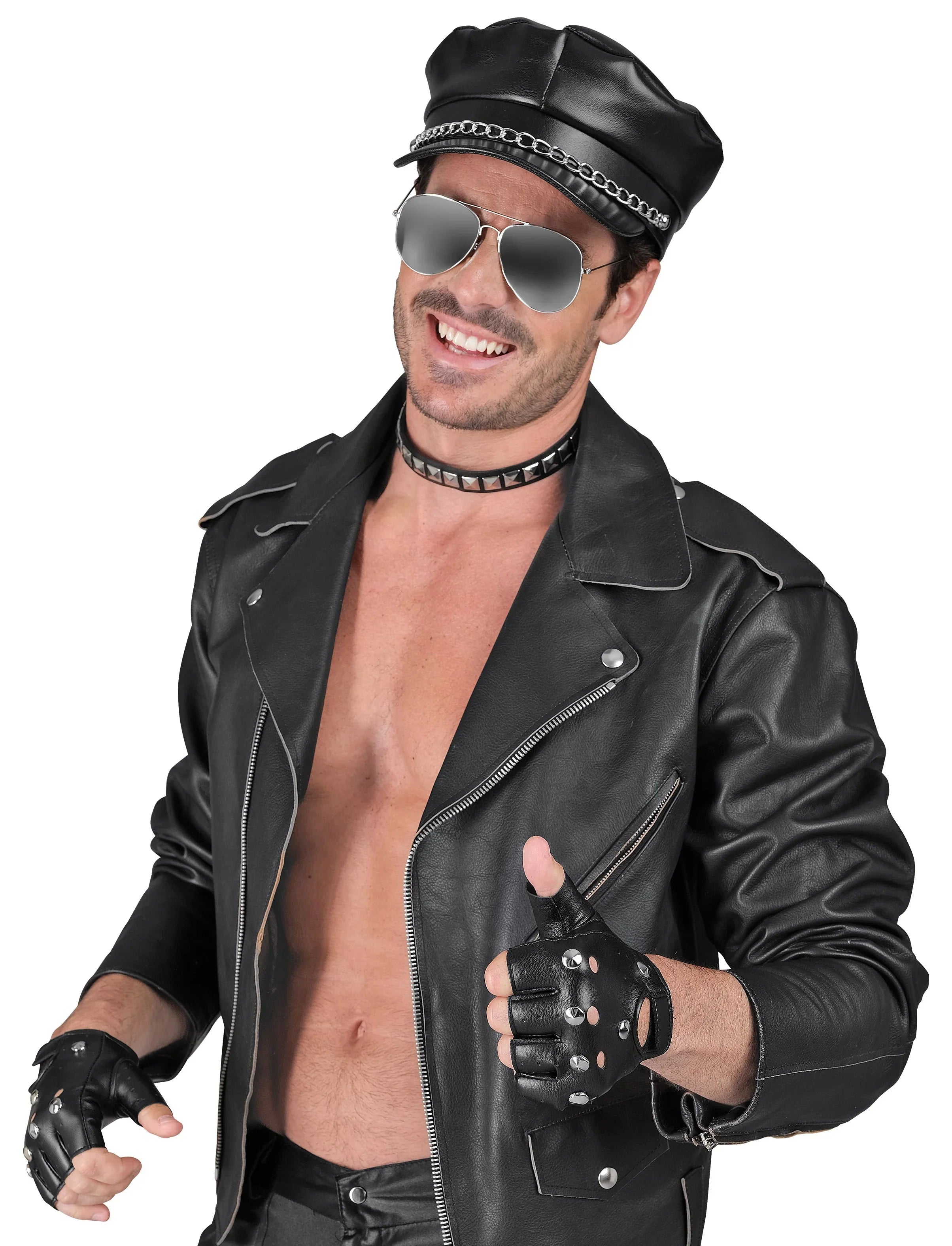 Kit de Motero Rockero con Gorra, Guantes, Collar y Gafas Complementos Rockeros y Moteros Widmann