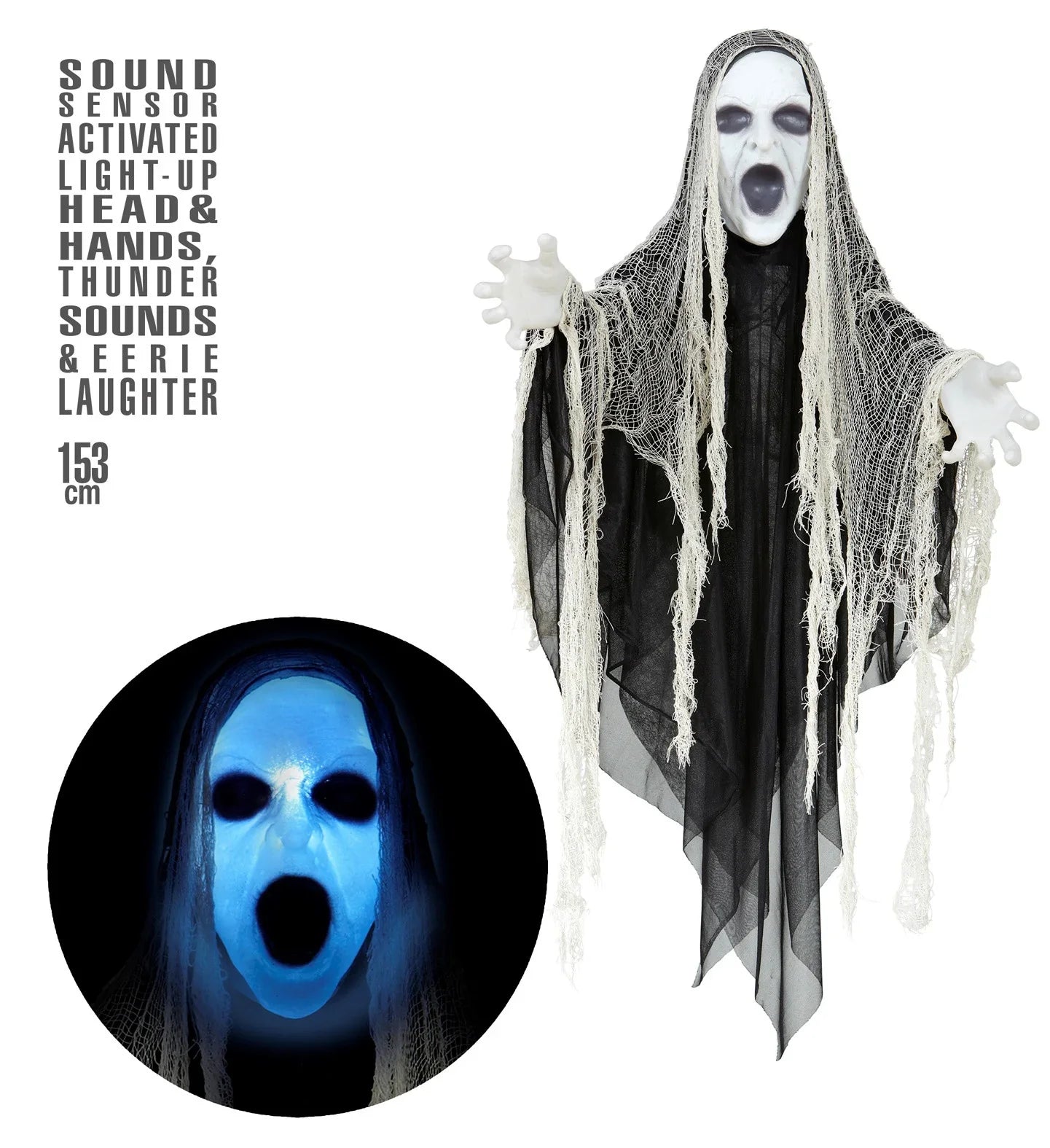 Fantasma Siniestro para Colgar de 153cm con Luz y Sonido Figuras Colgantes Widmann